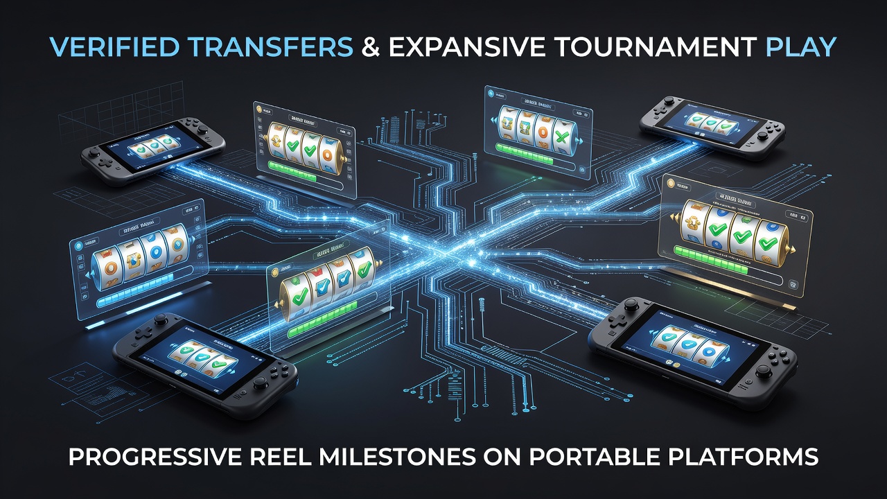Mobile device displaying verified transfer interface for online poker tournaments and progressive slot reels