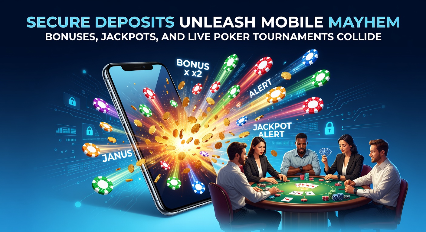 Vibrant mobile screen showing secure deposit confirmation unlocking poker tournament entry and jackpot spins